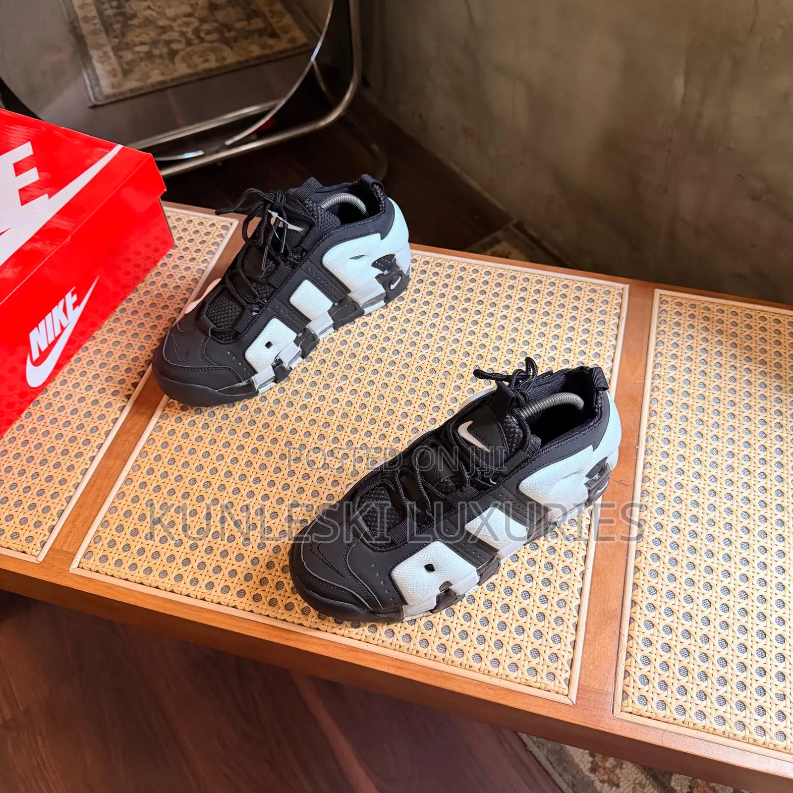Original Nike Air More Uptempo Low Black Metallic Photon Dust Sneakers