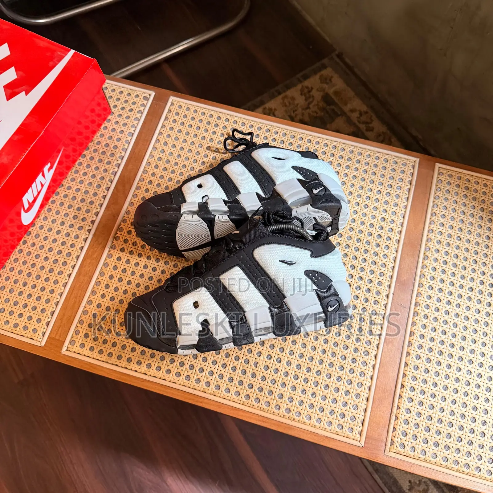 Original Nike Air More Uptempo Low Black Metallic Photon Dust Sneakers