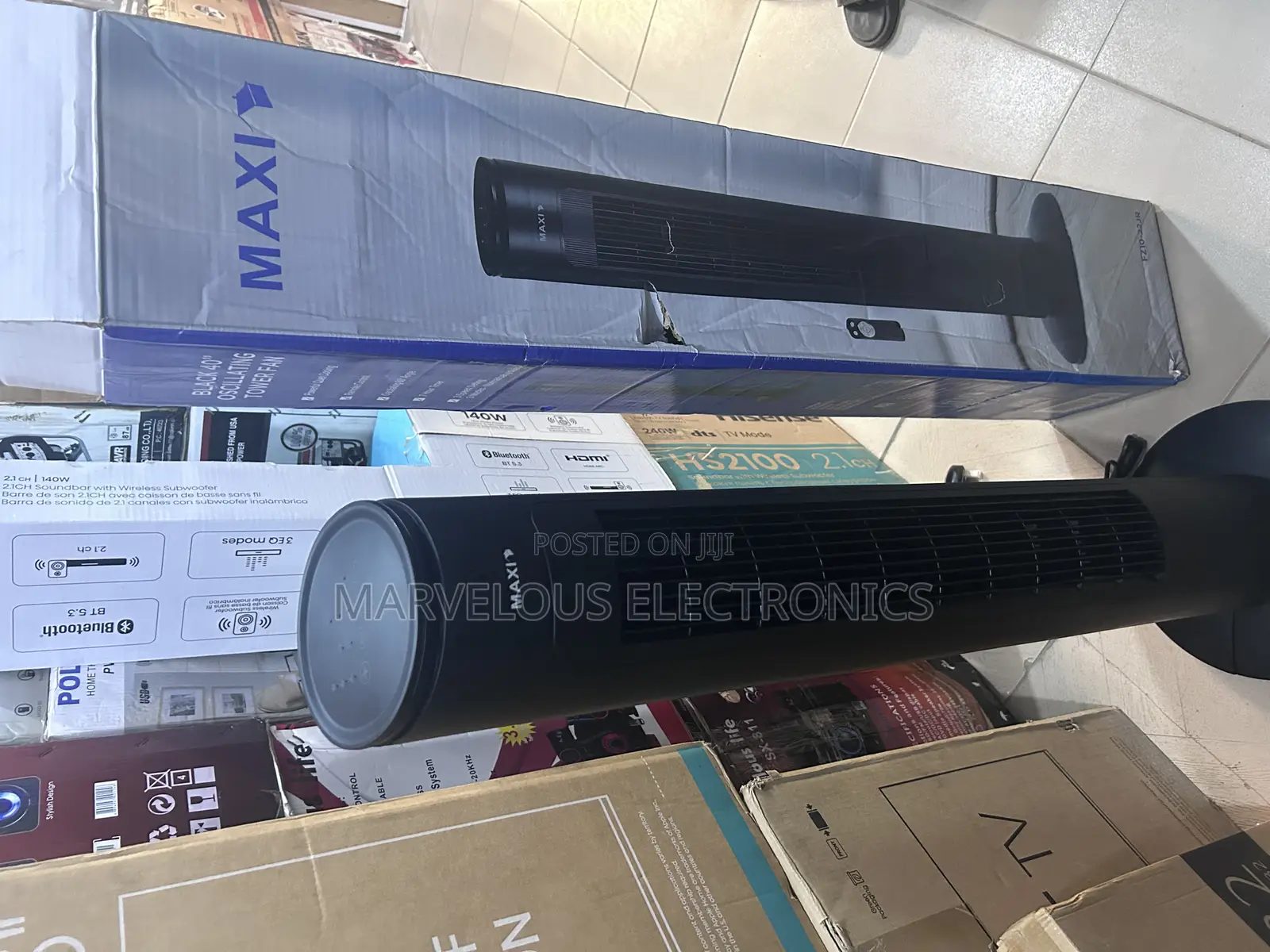 Brand New Maxi Tower Standing Fan Low Voltage Cooling Cold 40wat .