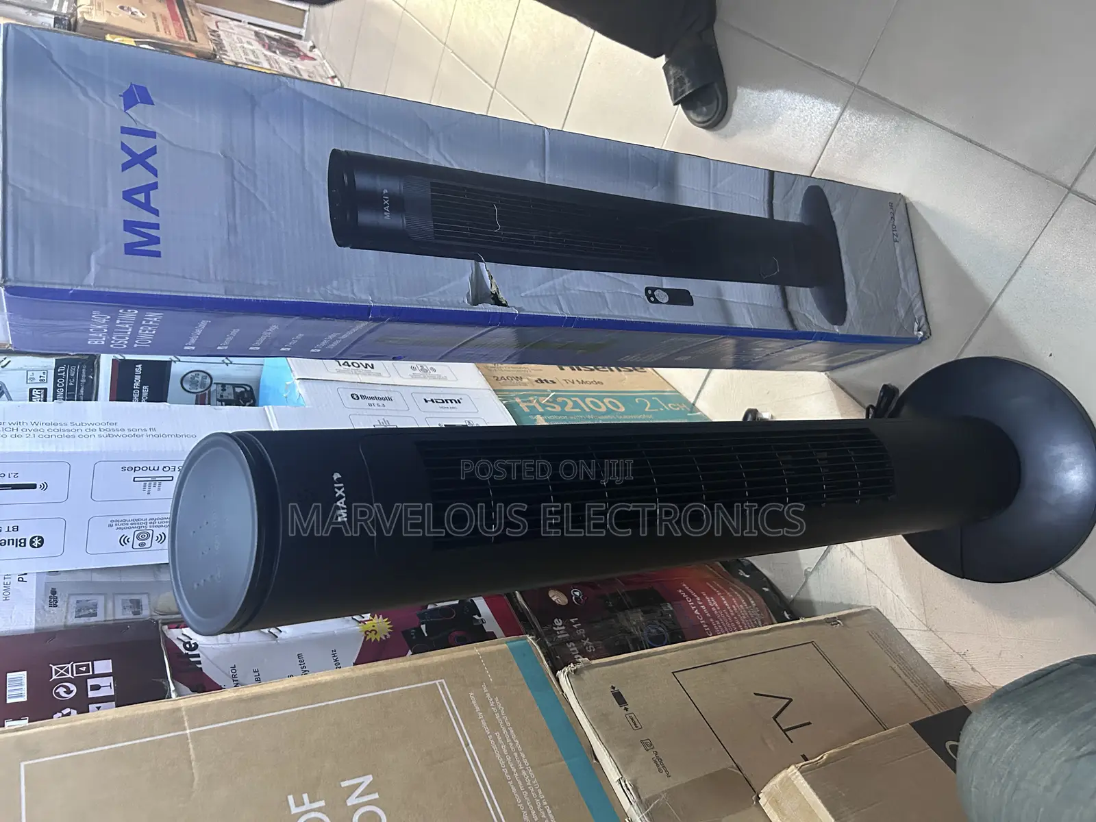 Brand New Maxi Tower Standing Fan Low Voltage Cooling Cold 40wat .