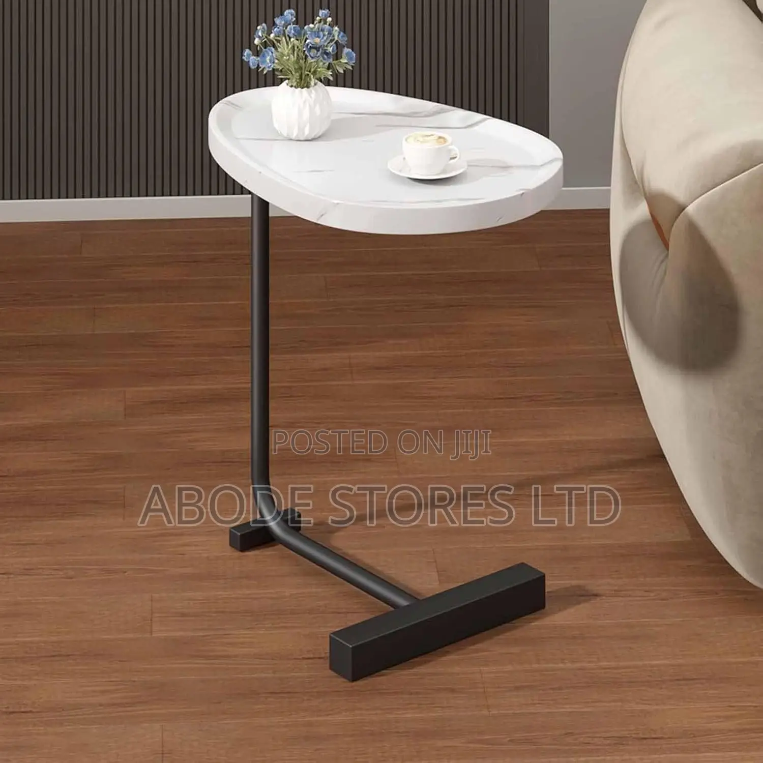 Minimalist Side Stool With Metal Base - White/Black