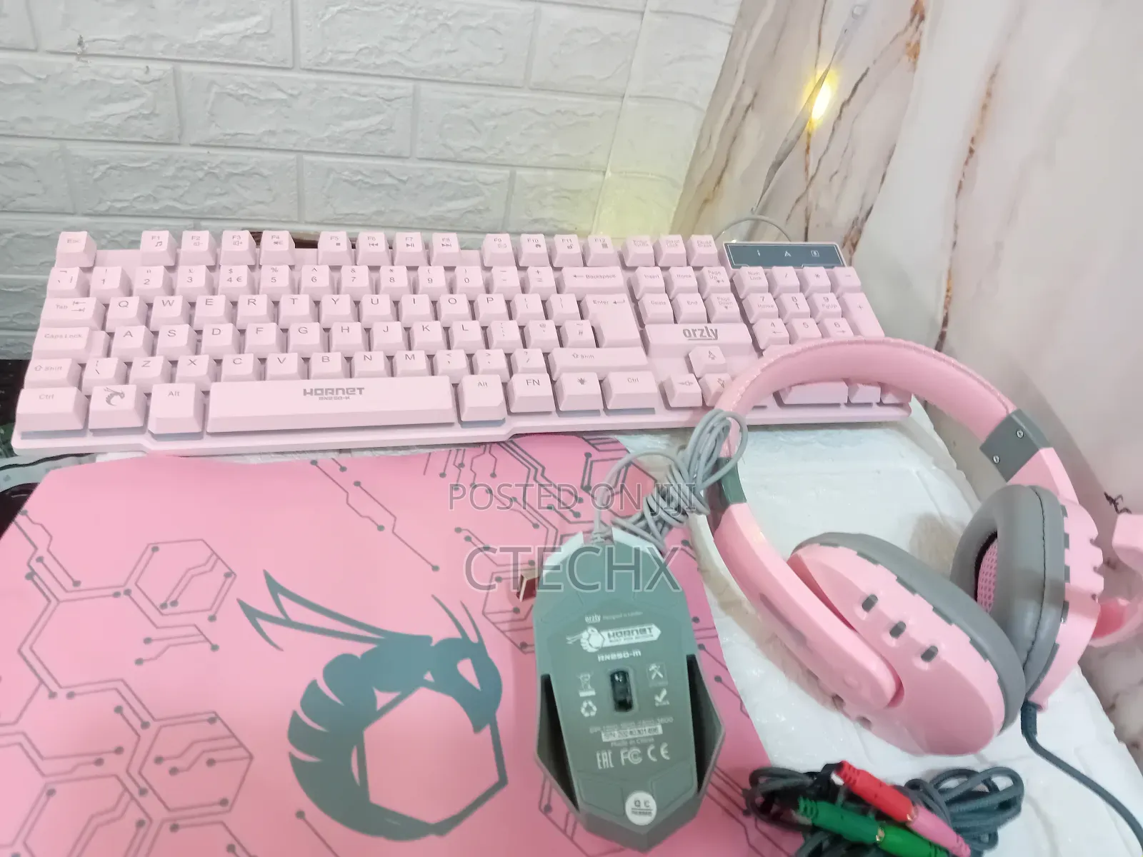 Pink Gaming Keyboard Mouse Headset Bundle Wired RGB Led 4-in-1 Edition
