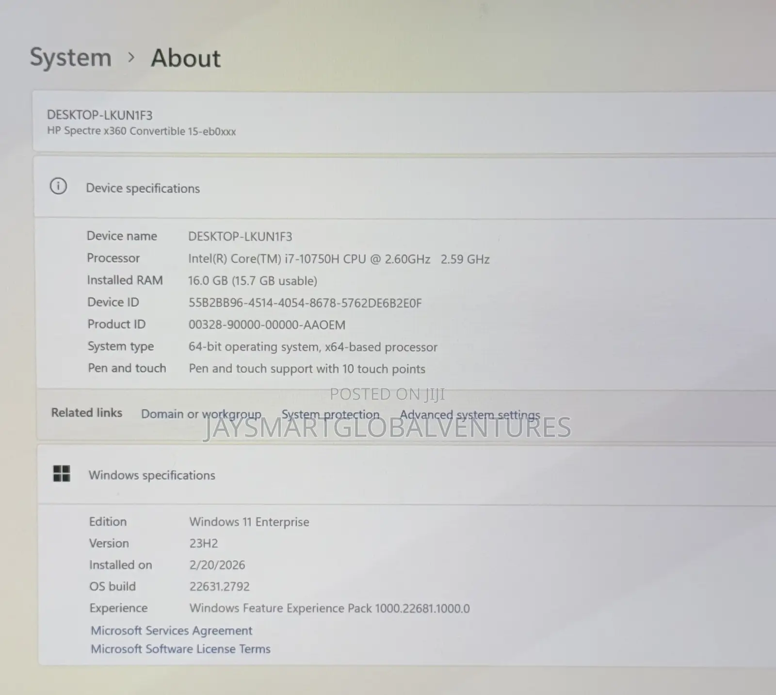 Laptop HP Spectre X360 15t 16GB Intel Core i7 SSD 512GB