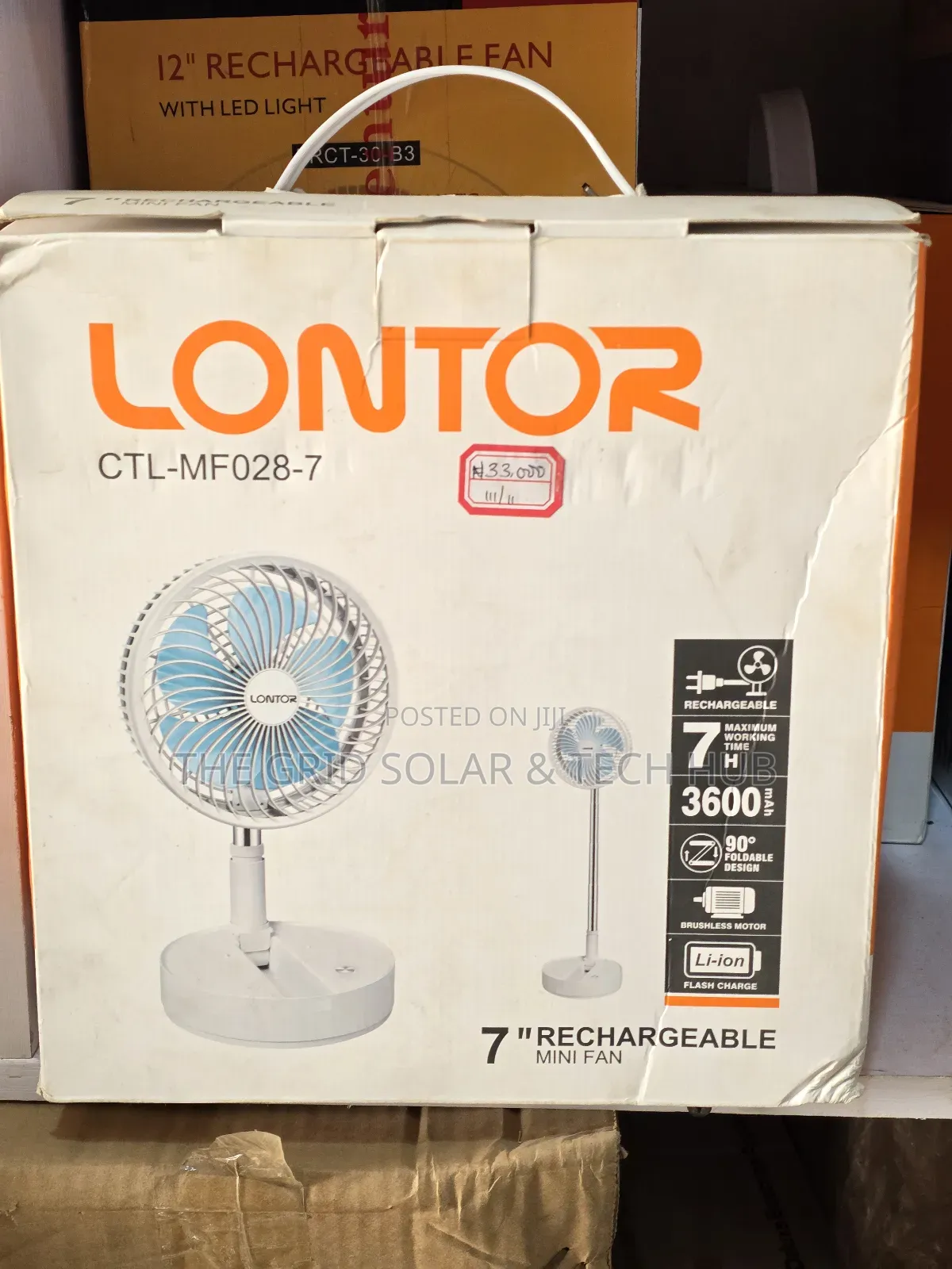 Lontor 7" Rechargeable Mini Fan (Ctl-Mf028-7) - Foldable Portable