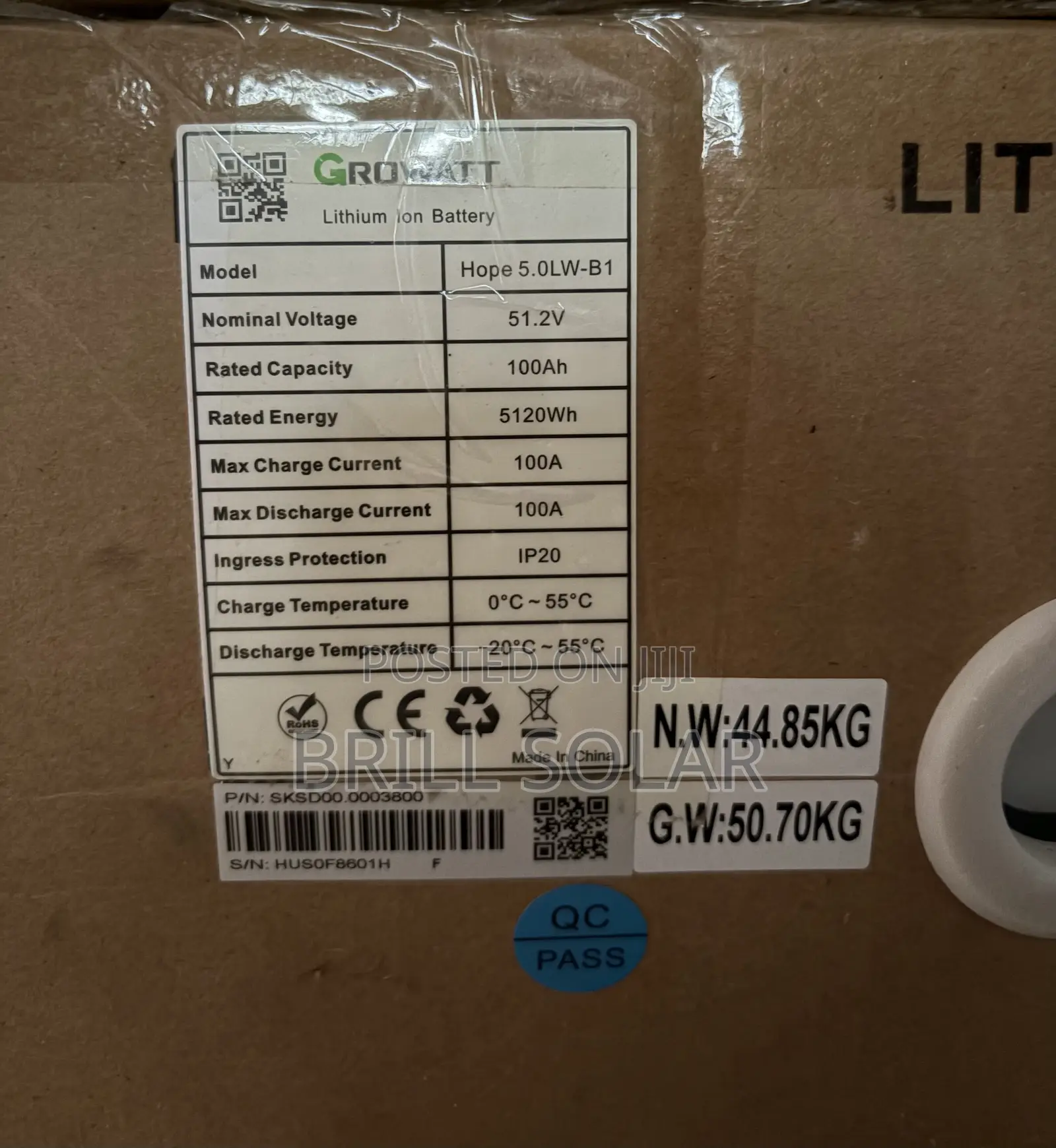 5kwh-51.2v Growatt Solar Lithium Battery(Hope Lw-B1)
