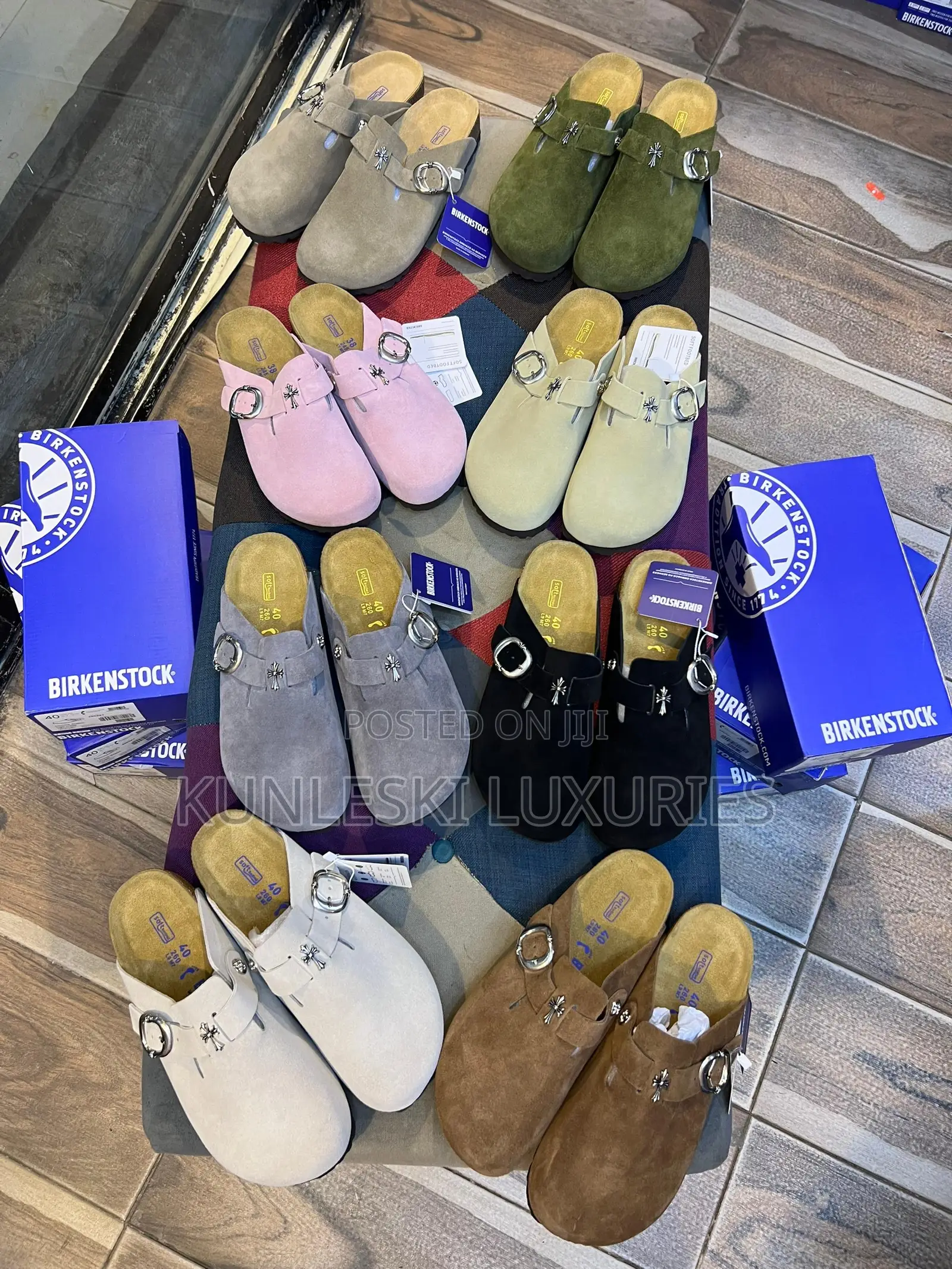Original Birkenstock Chrome Boston Suede Mules Half Shoe