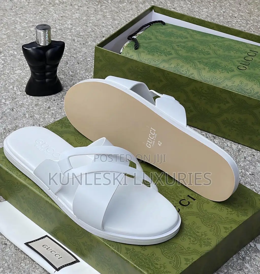 Original Gucci White Leather Slippers
