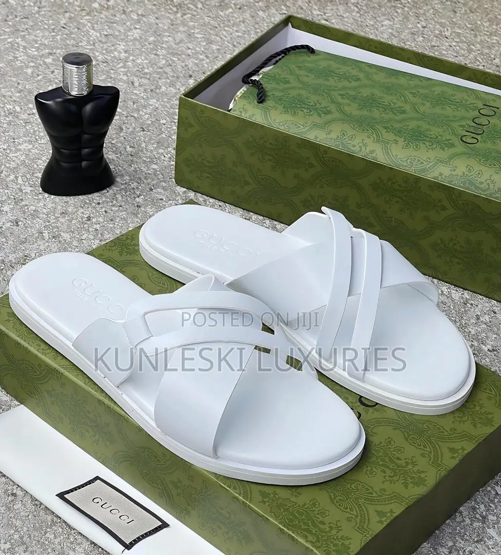 Original Gucci White Leather Slippers