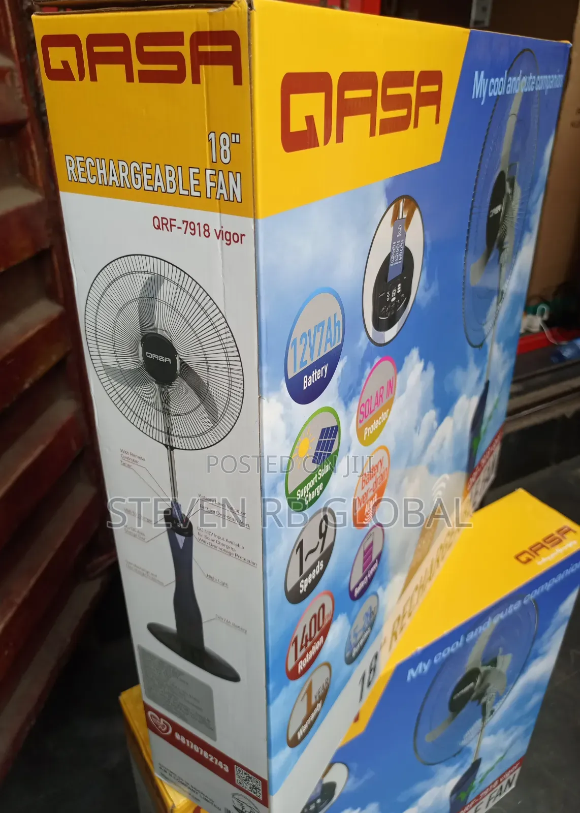 Qasa 18-inch Rechargeable Standing Fan With Remote Control 7918 Vigor