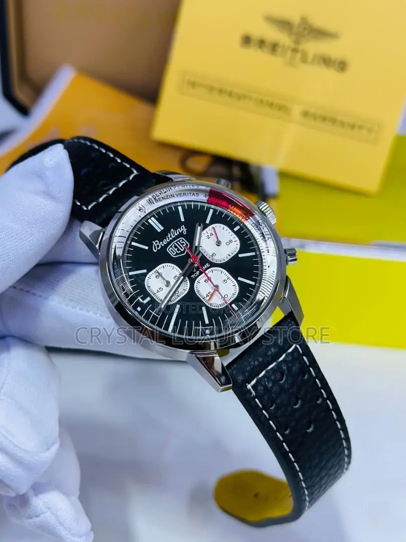 Breitling Quality Luxury Men Chronograph Genuine Leather Wristwatch