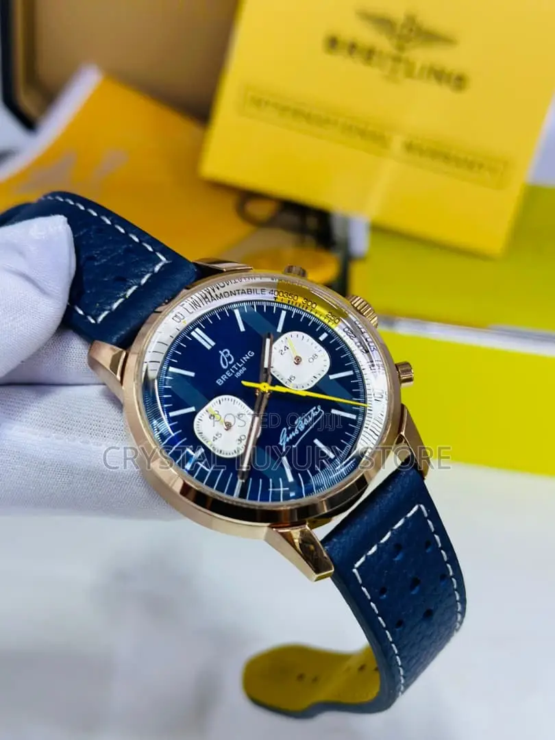 Breitling Quality Luxury Men Chronograph Genuine Leather Wristwatch