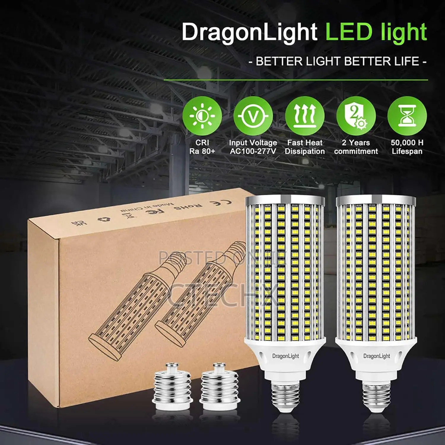 60w Super Bright Led Corn Light Bulbs 7200 Lumens, Pack of 2