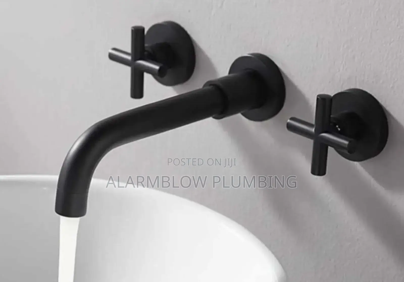 Conduit Black Wall-Mounted Mixer Sink Faucet With Dual Cross-Handles,