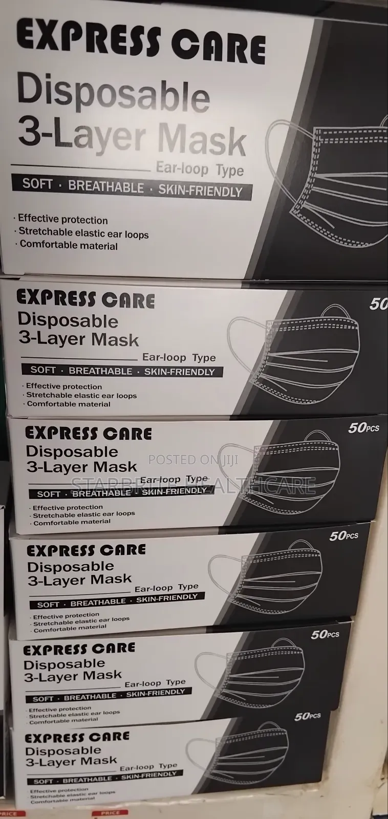 Disposable Face Mask - Black (3 Ply, Earloop Design)