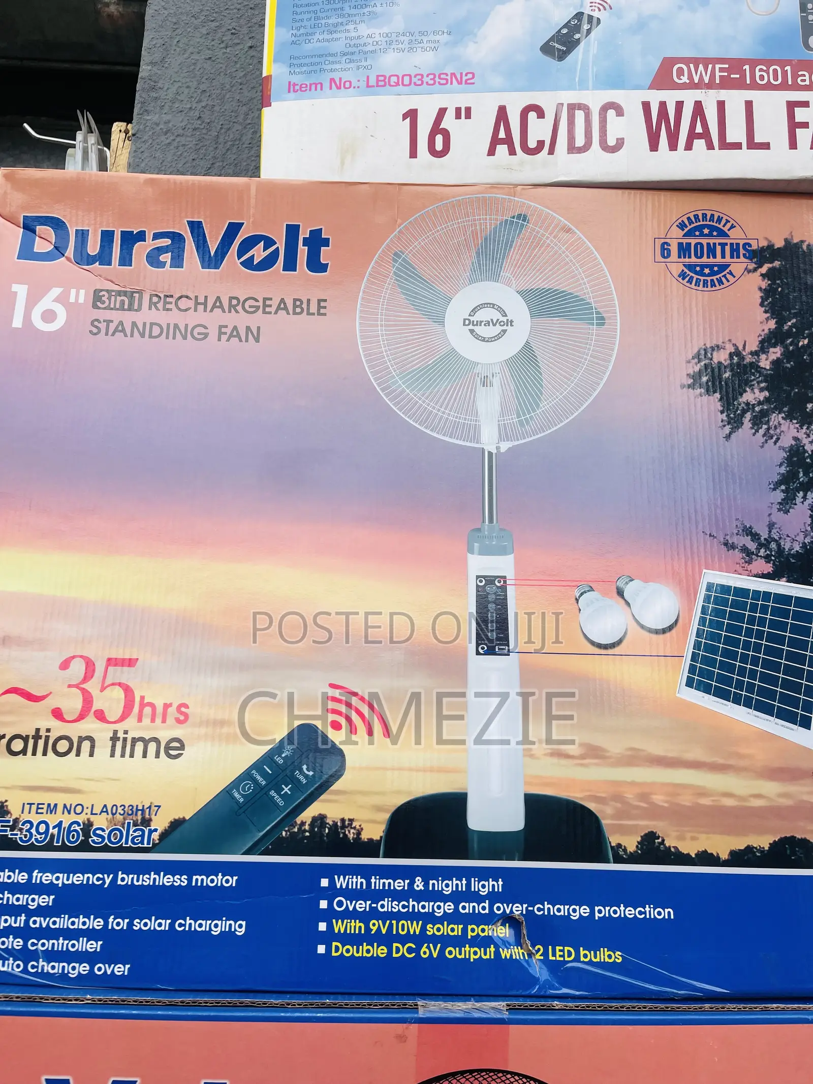 Duravolt 16-Inch 3-in-1 Rechargeable Standing Fan,