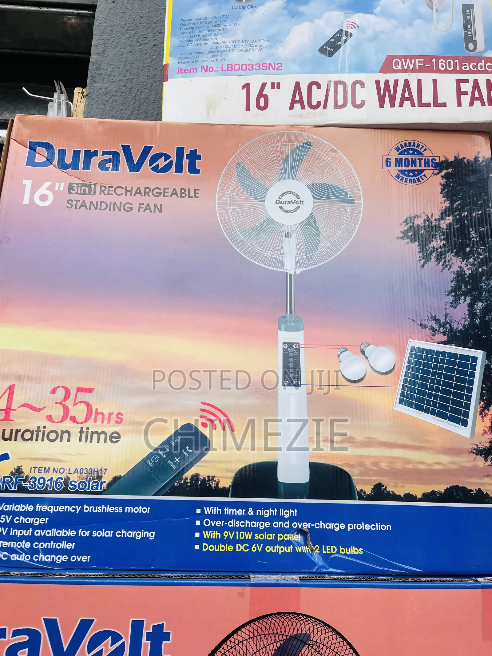 Duravolt 16-Inch 3-in-1 Rechargeable Standing Fan,