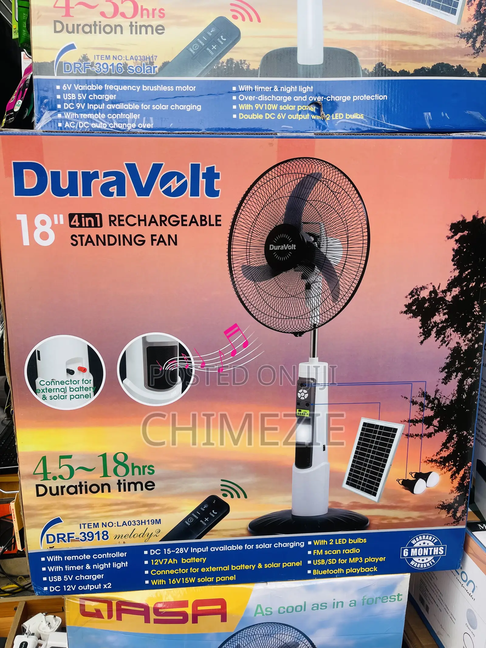 Duravolt 18-Inch 4-in-1 Rechargeable Standing Fan