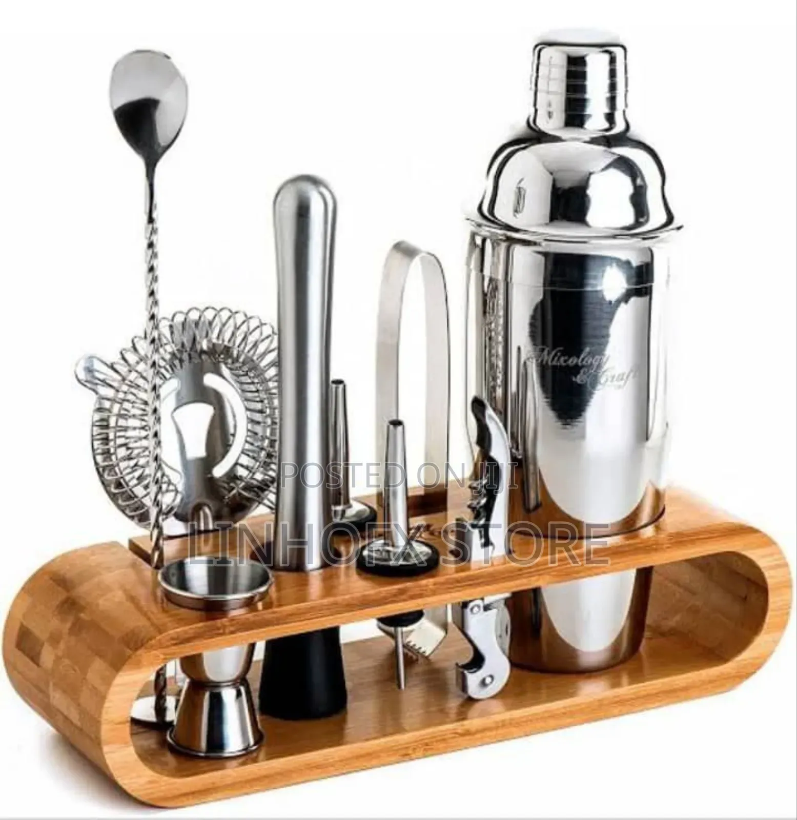 Complete Bar Set With Wooden Rack