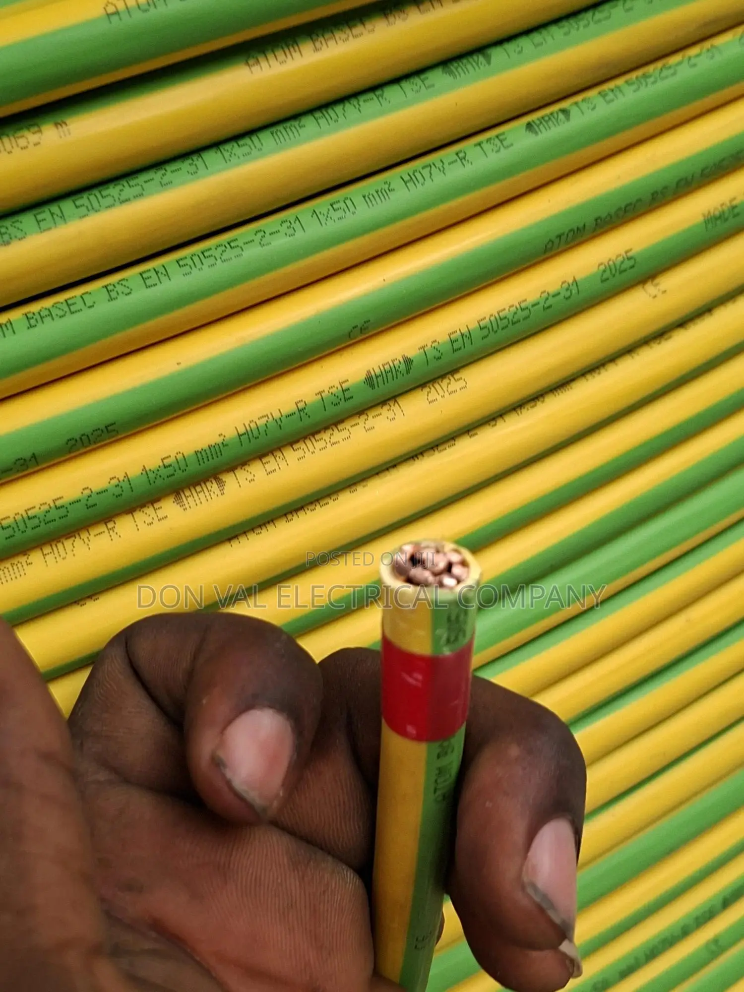 50mm Pure Copper PVC Insulated Earth Cable Yellow/Green