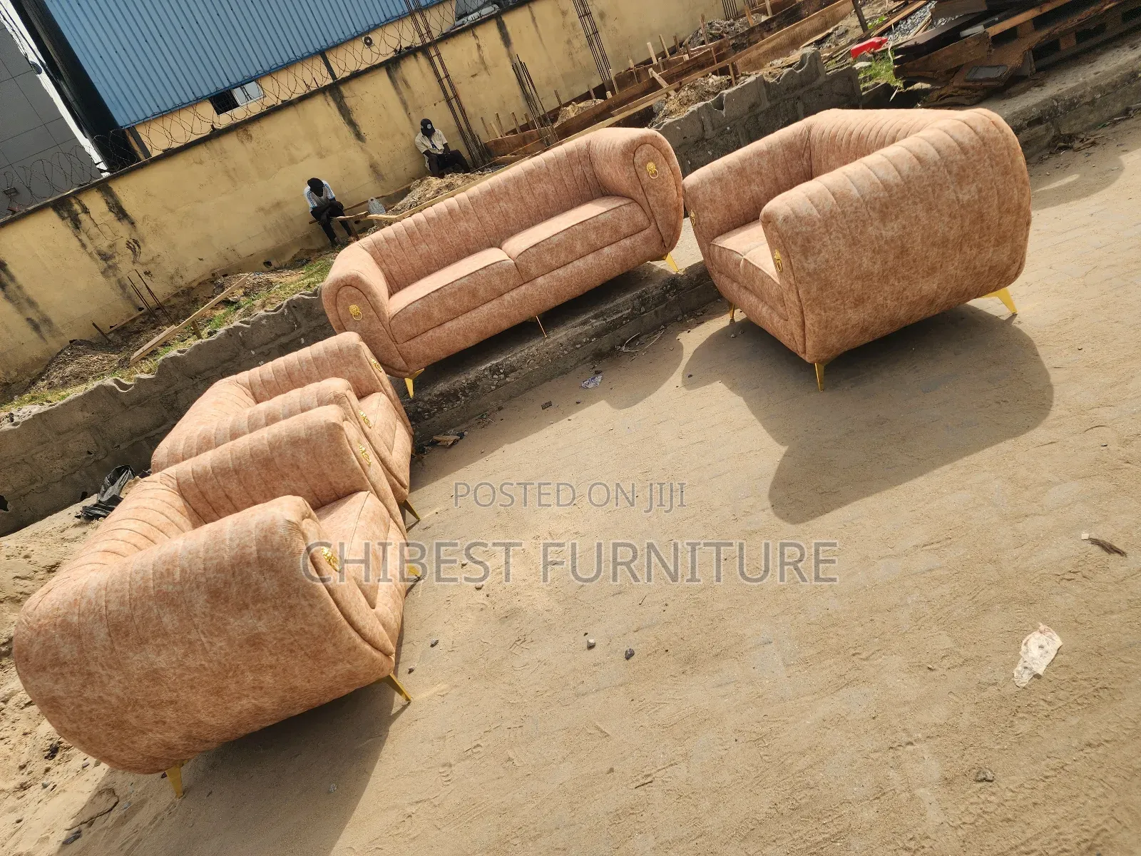 Complete Set Of Cream Coloured Padded Sofa Couch.