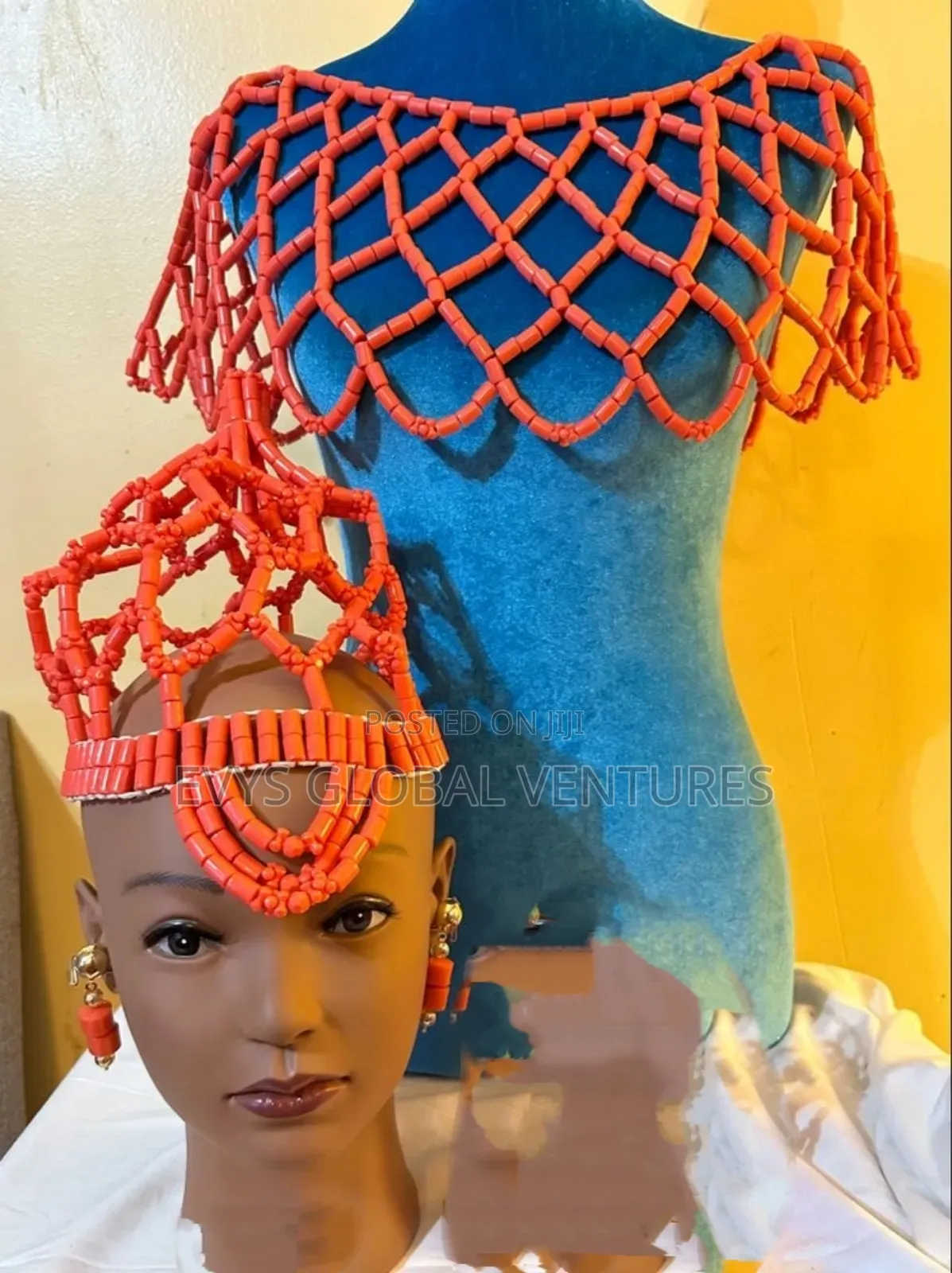 Edo Benin Beaded Coral Bridal Necklace