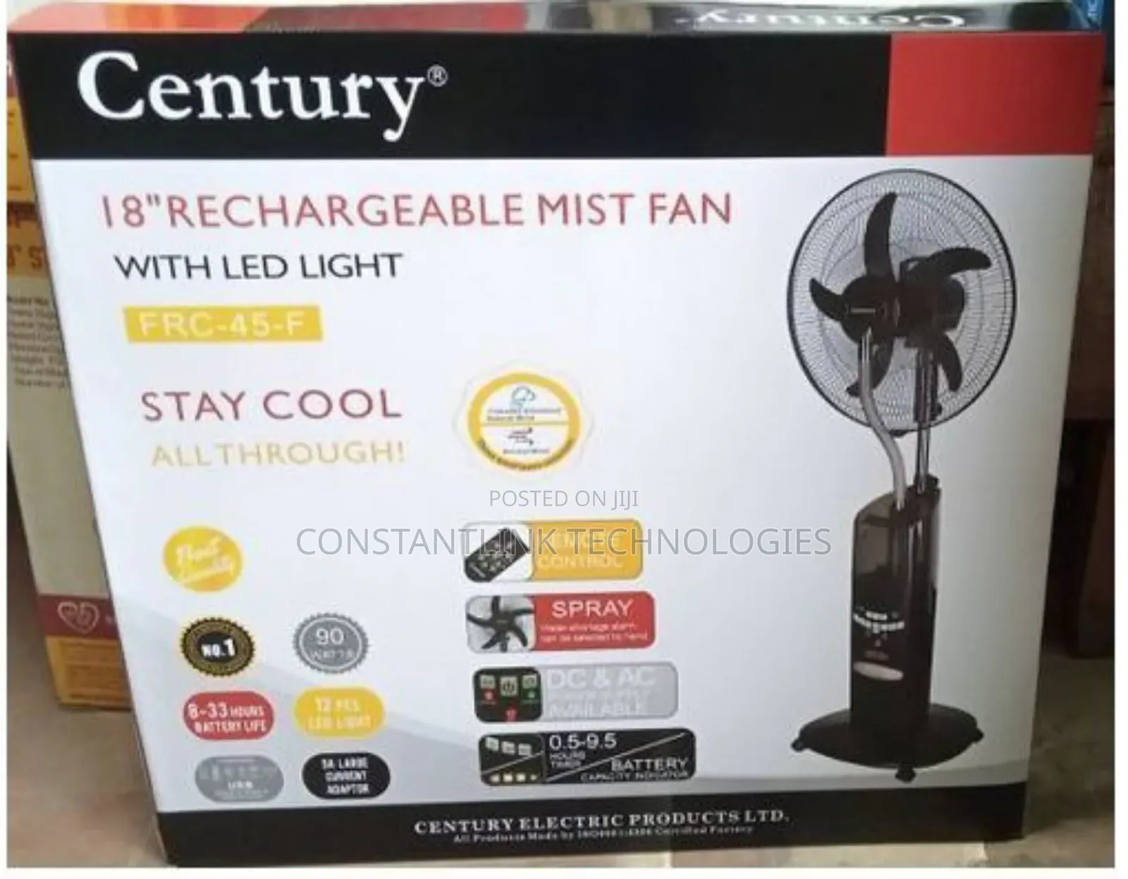 Century 18" Inches Rechargeable Mist Fan With Led Light (Rc 45f)