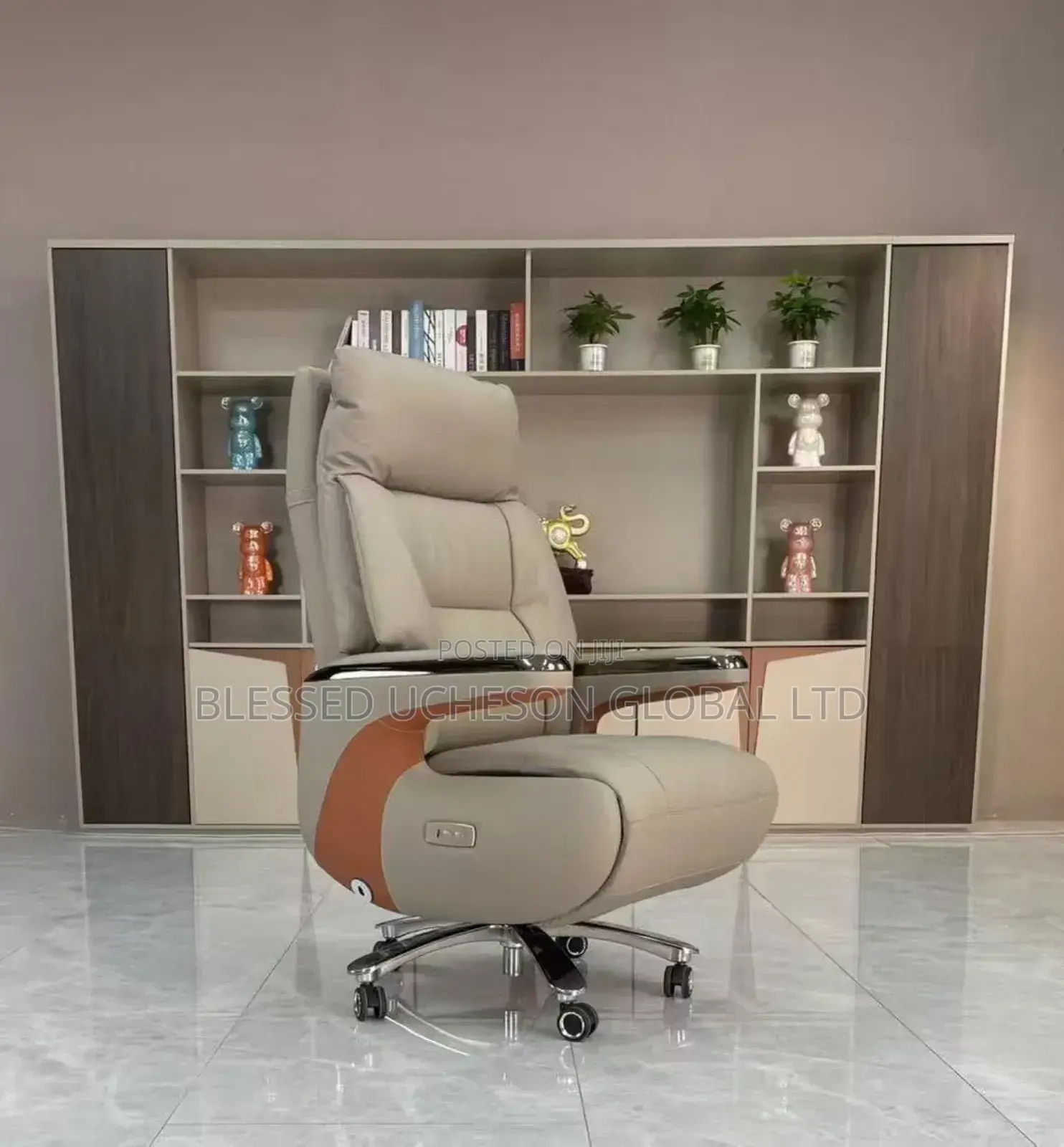 Elite Executive Electric Reclining Office Chair (Beige/Orange)