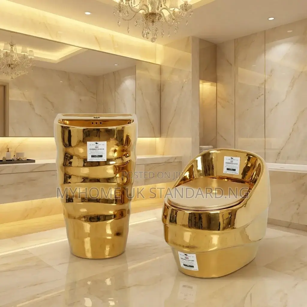 Gold Smart Water Closets Set With Standing Basin