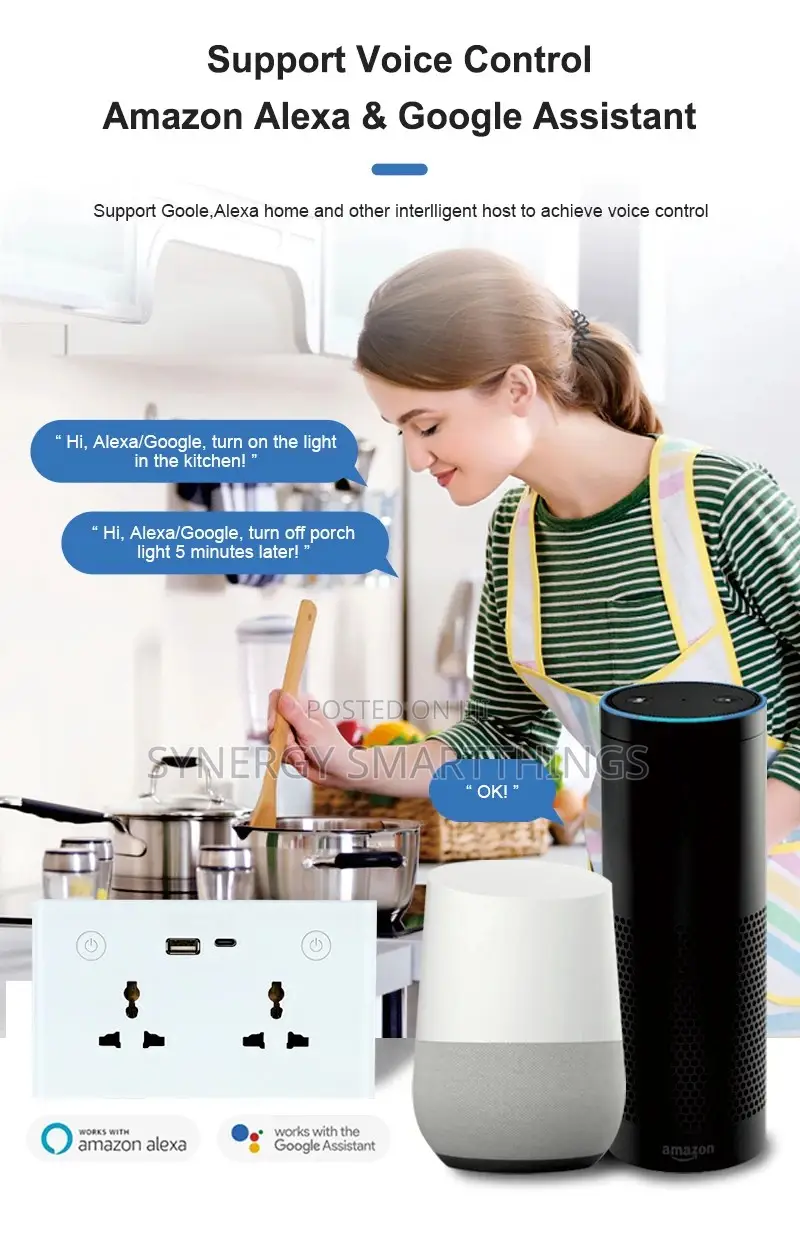 Tuya Zigbee Smart Double Socket Black and White With Usb Type C Port