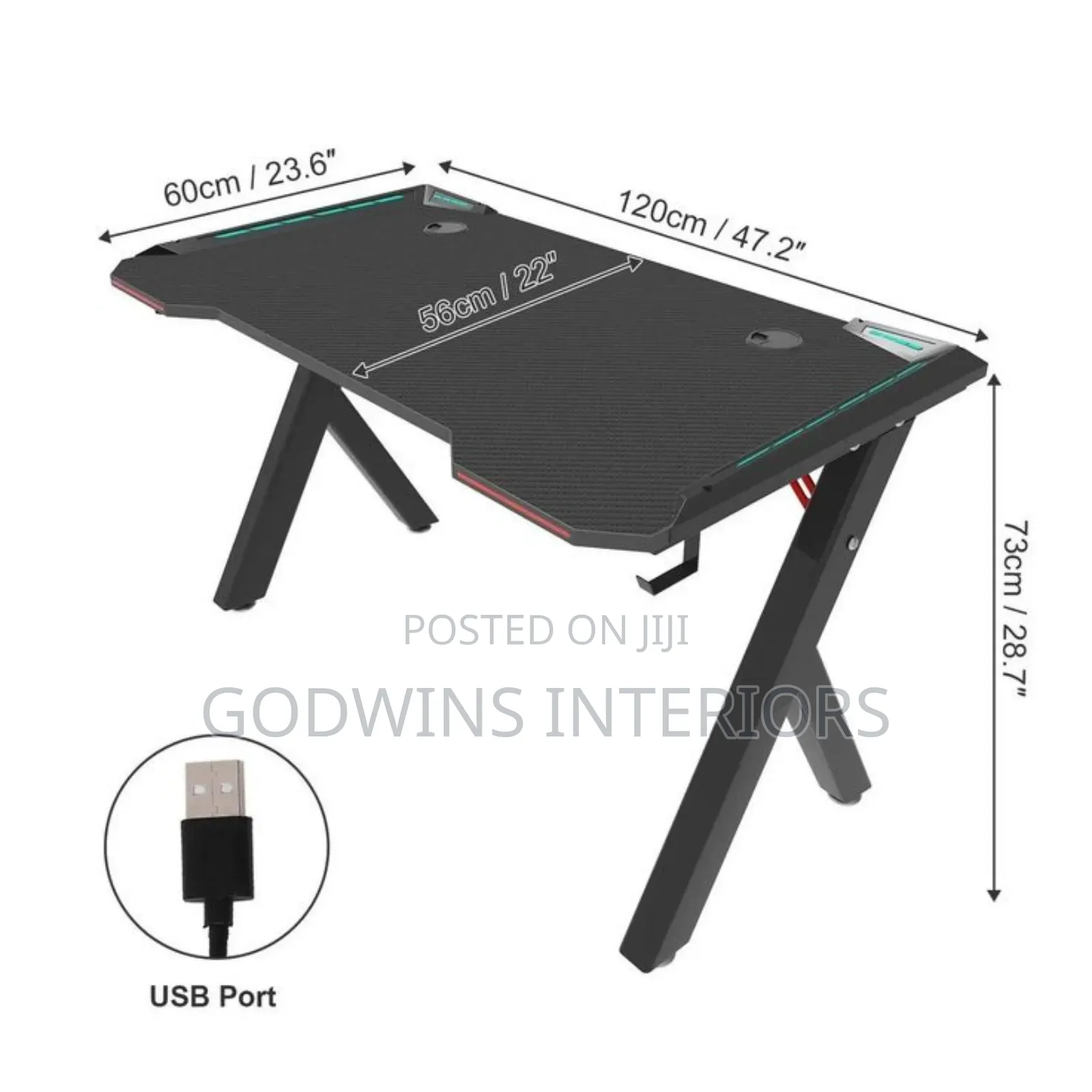 Modern Gaming Desk With Led Lights (Black)