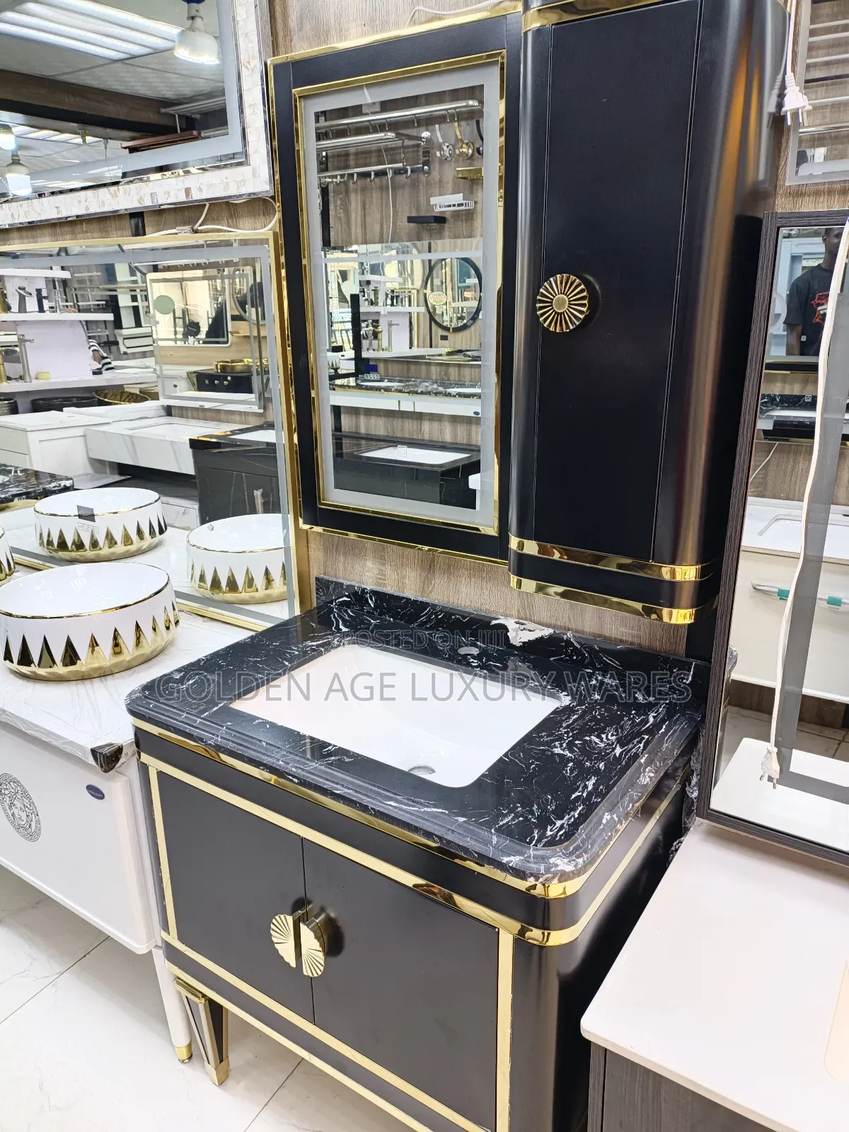 Black and Gold Cabinet Basin