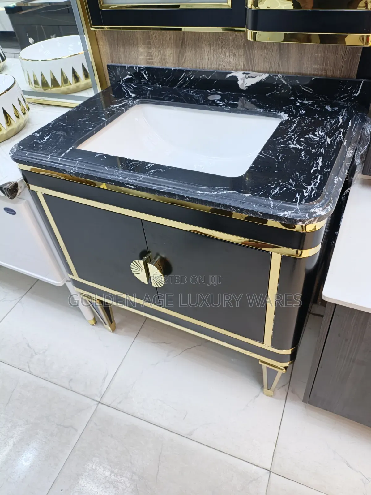 Black and Gold Cabinet Basin