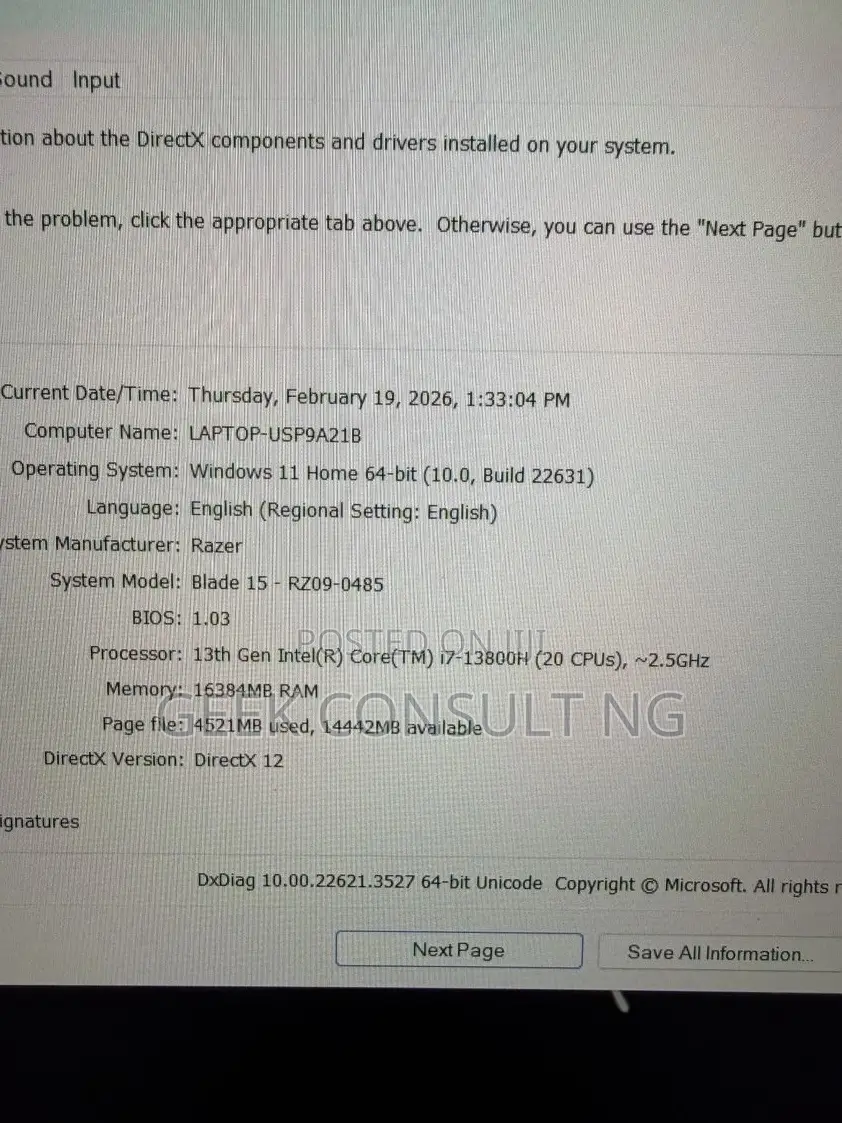 Laptop Razer Blade 16GB Intel Core i7 SSD 1T