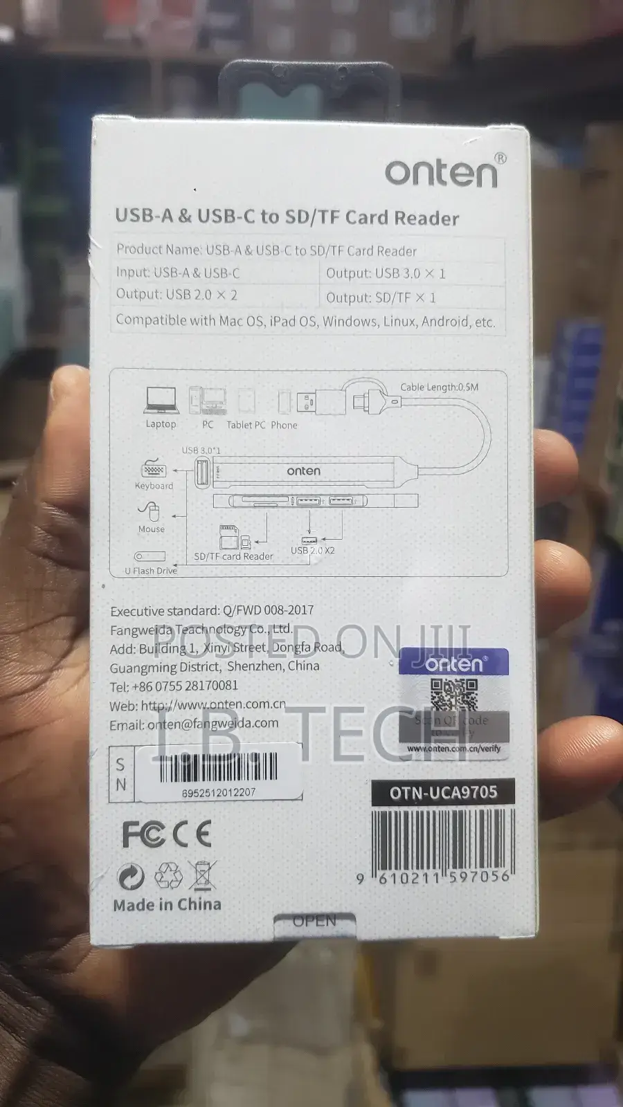 Onten Usb-a Usb-C to Sd/Tf Card Reader With 3-Port Hub 5gbps