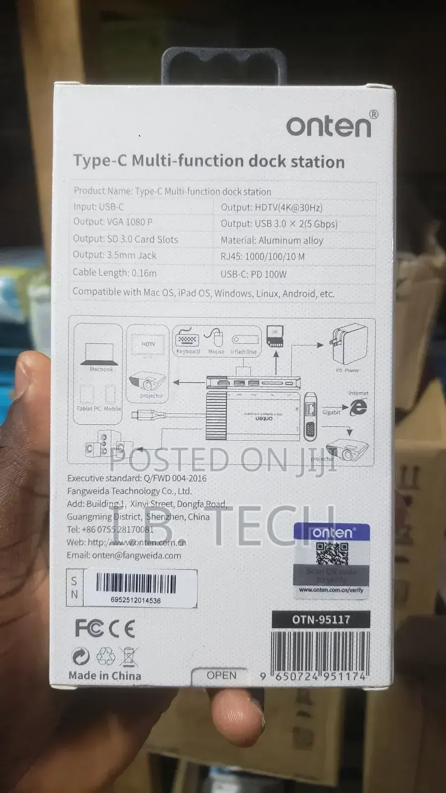 Onten 8 in 1 Type-C Multi-Function Dock Station Pd100w
