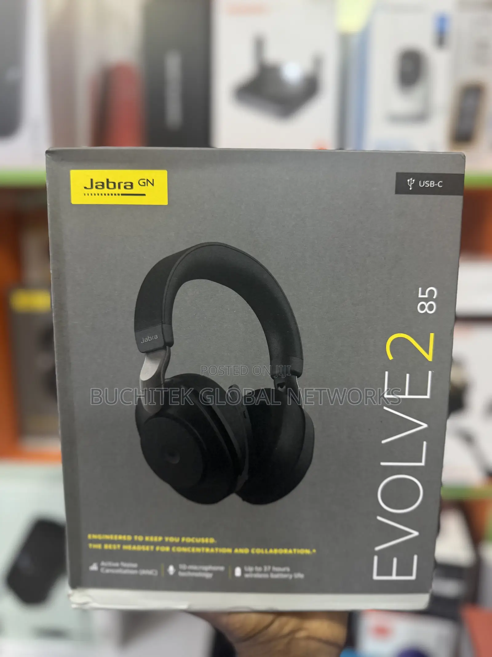 Jabra Evolve 2 85 Wireless Headset With Usb-C Dongle.