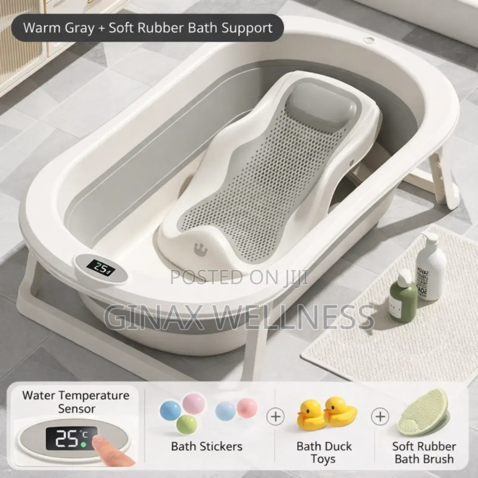 Luxury Foldable Baby Bathtub With Soft Rubber Bath Rack And Bath Toys