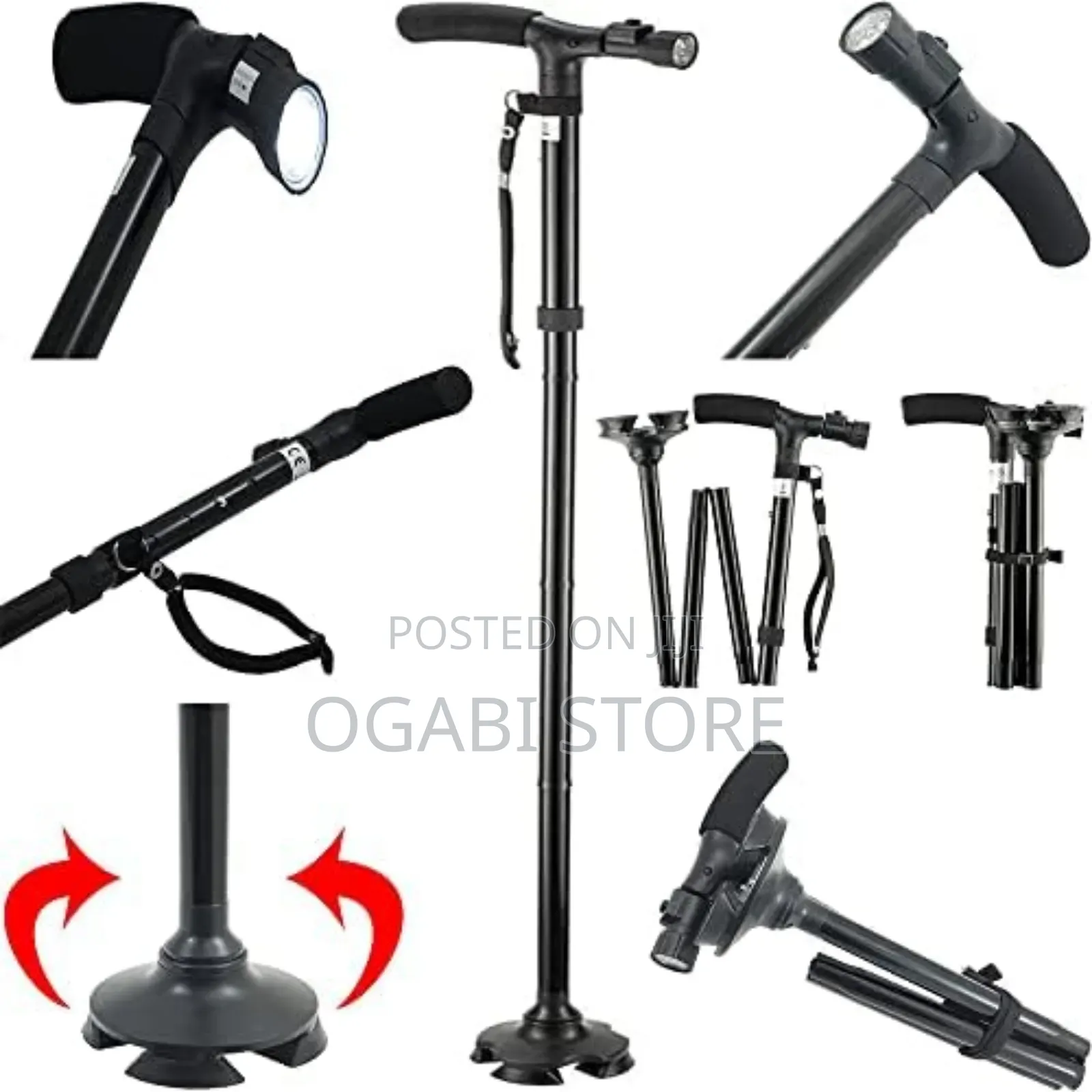 Adjustable Walking Stick With Led Light 4-Point Base