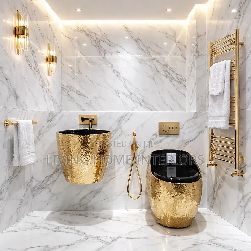 Luxury Gold and Black Toilet Seat With Hanging Basin