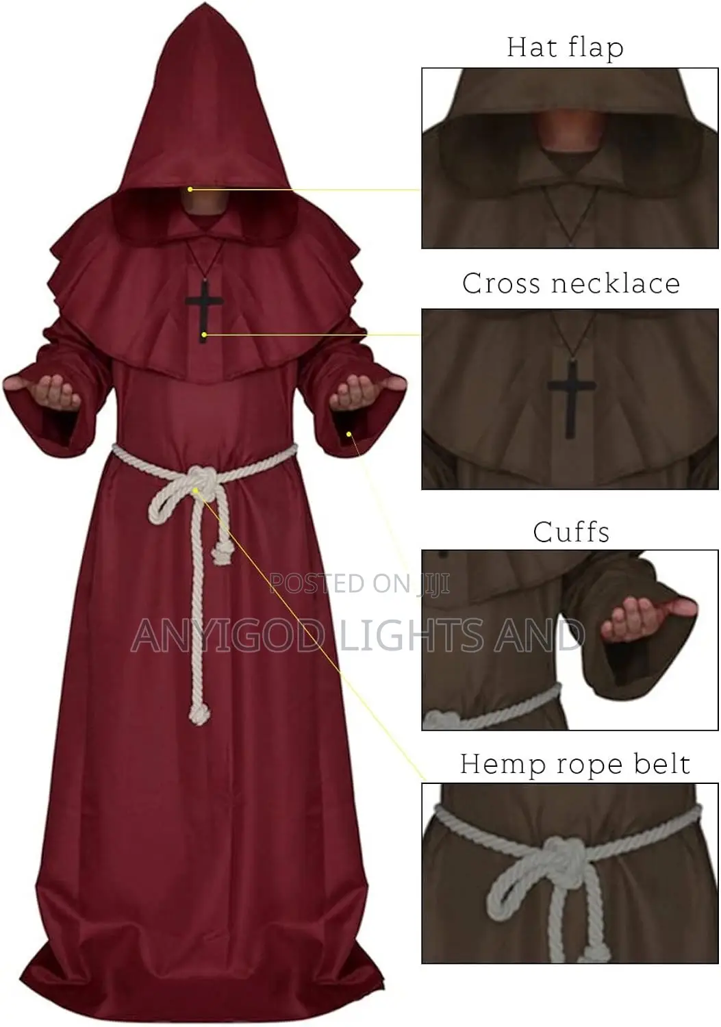 Medieval Monk Robe Priest Robe Halloween Cosplay Costume Cloak