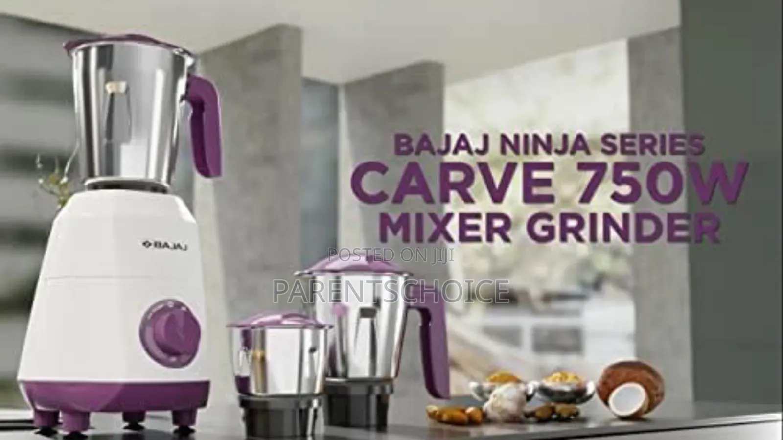 Bajaj Ninja Series Carve 750 Mixer Grinder (3 Jars, White Purple