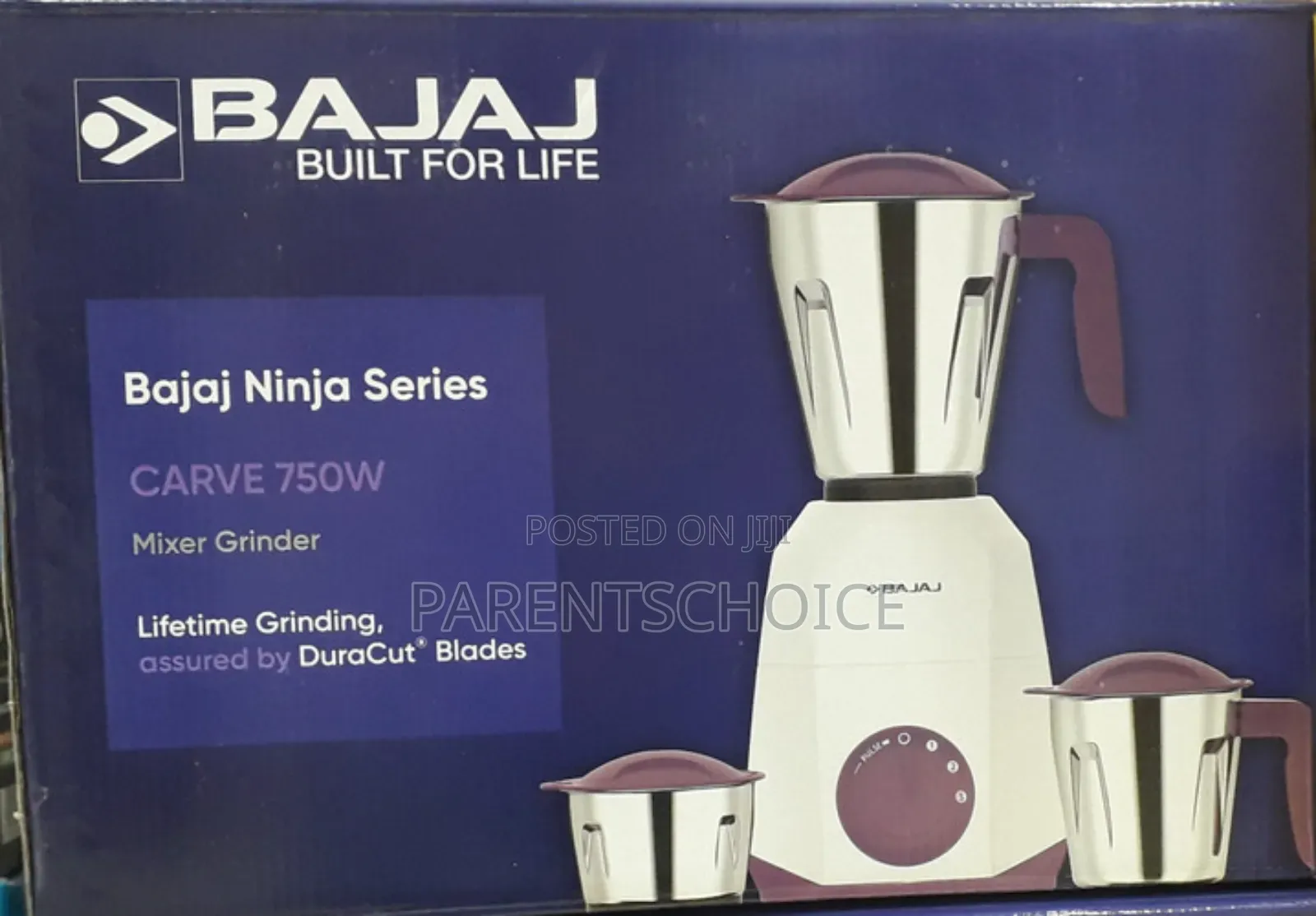 Bajaj Ninja Series Carve 750 Mixer Grinder (3 Jars, White Purple