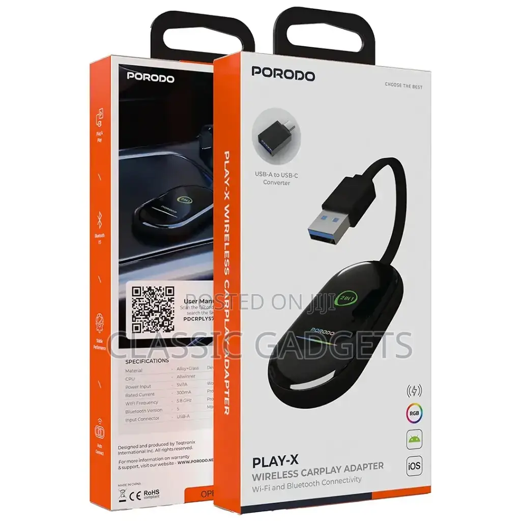 Porodo Pdcrplys7 Play-X Wireless Carplay Adapter