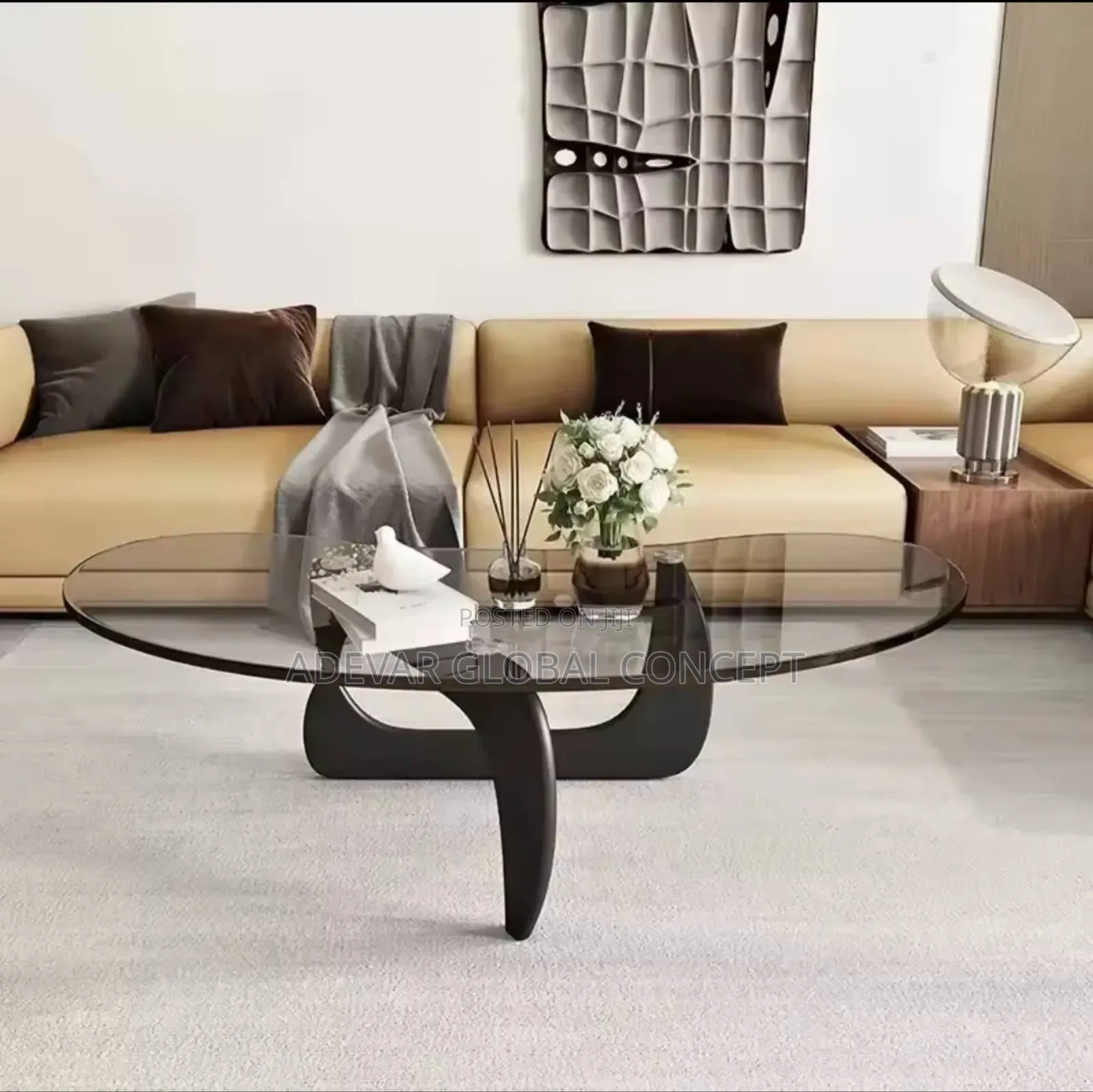 Tempered Glass Nordic Coffee Centre Table Oval Minimalist Design