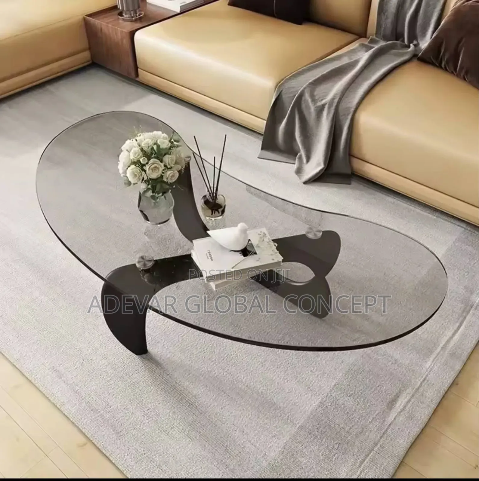 Tempered Glass Nordic Coffee Centre Table Oval Minimalist Design