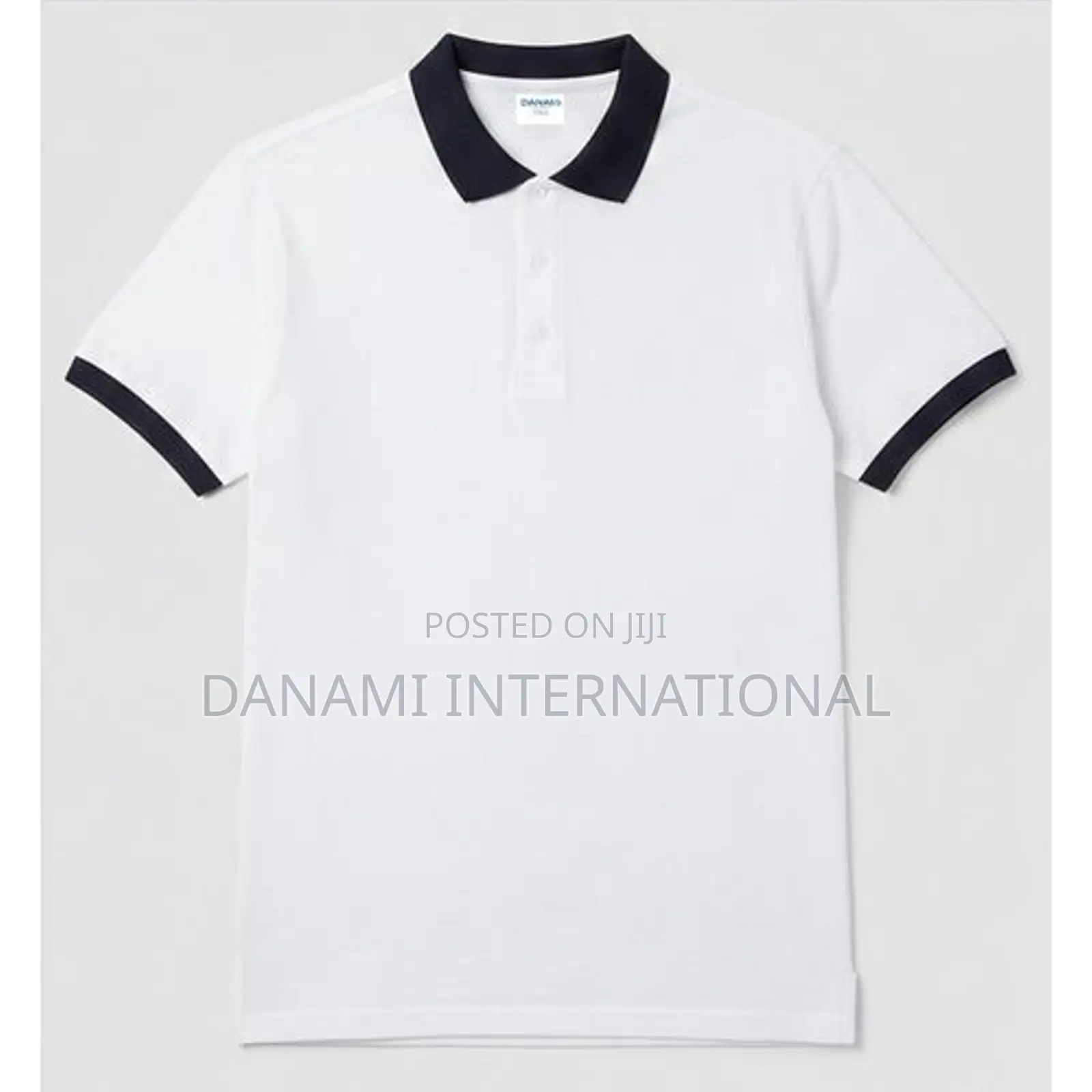 Danami White Polo With Navy Blue Collar Neck