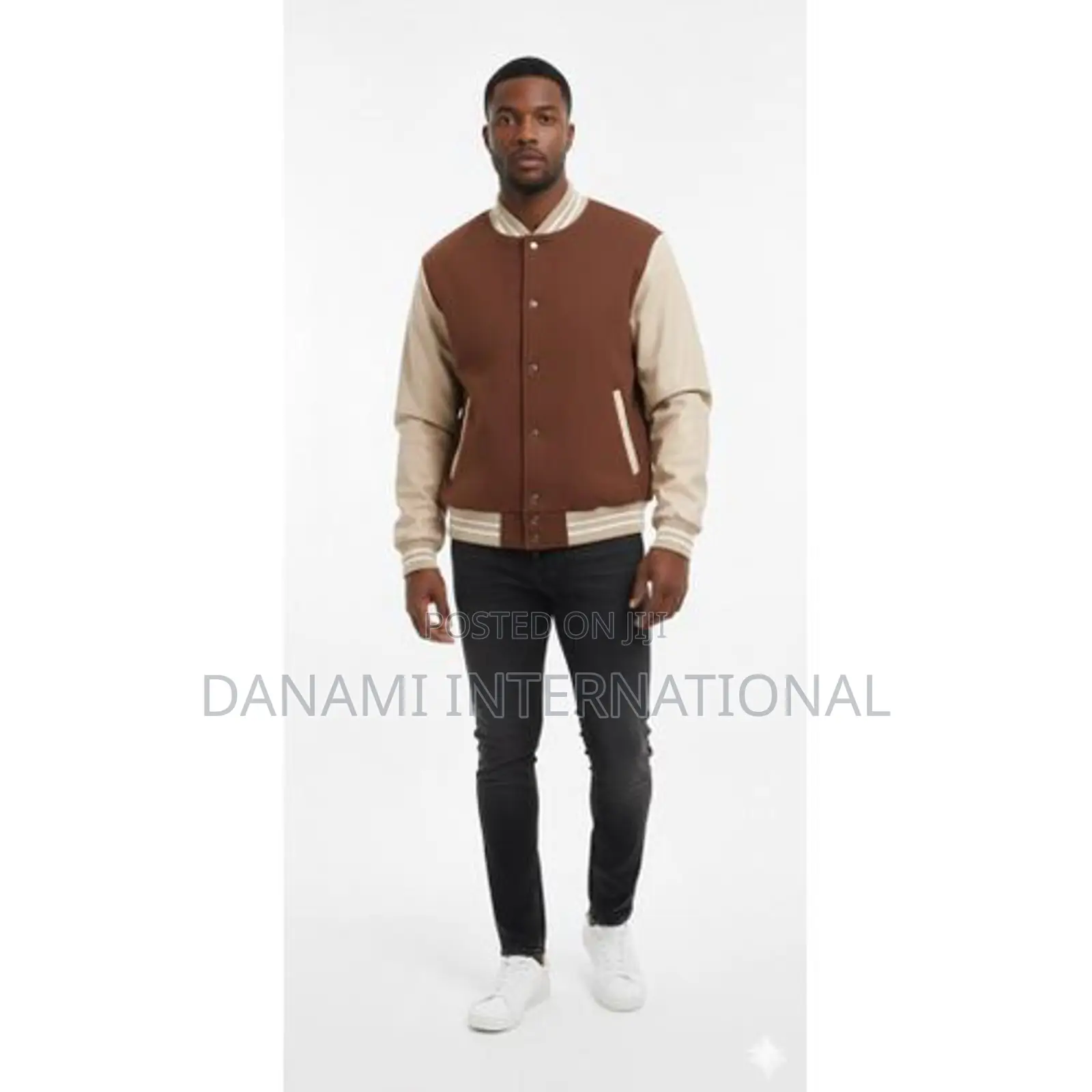 Danami Varsity Bomber Jacket- Chocolate Brown Beige