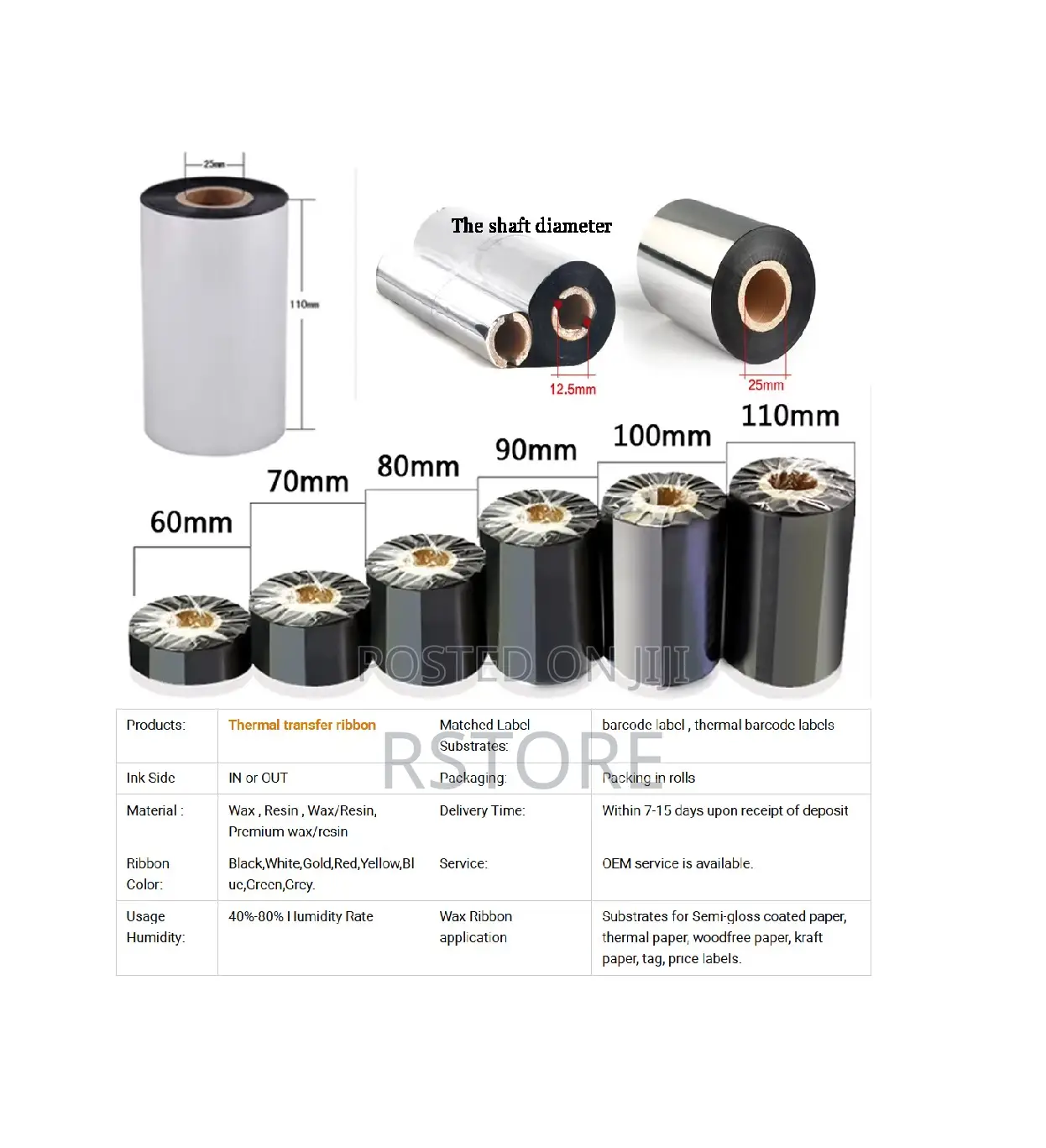 Thermal Transfer 110mm X 300m Wax Resin Ribbon