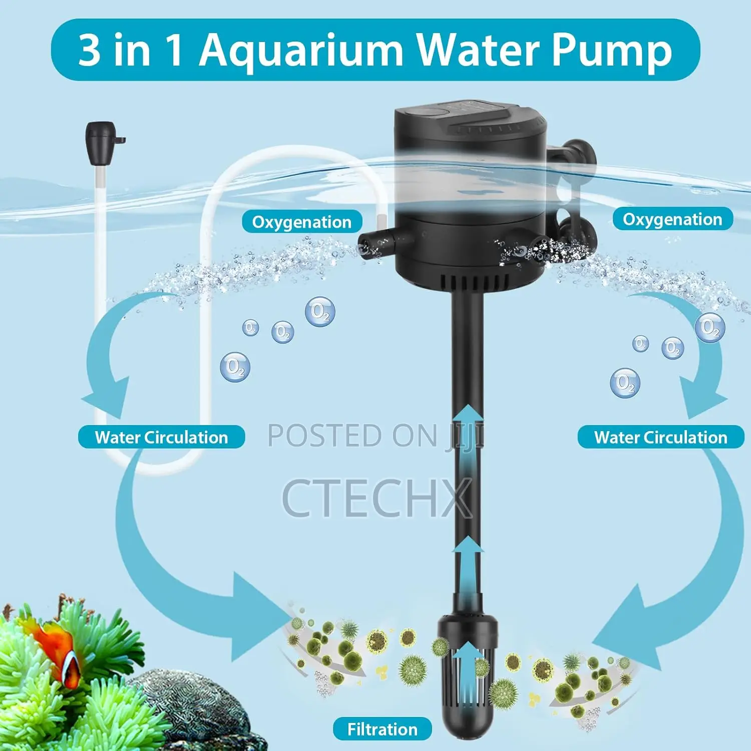 Aquairum Pump Filter, Silent 25w 2000l/H for 300-500l Fish Tank