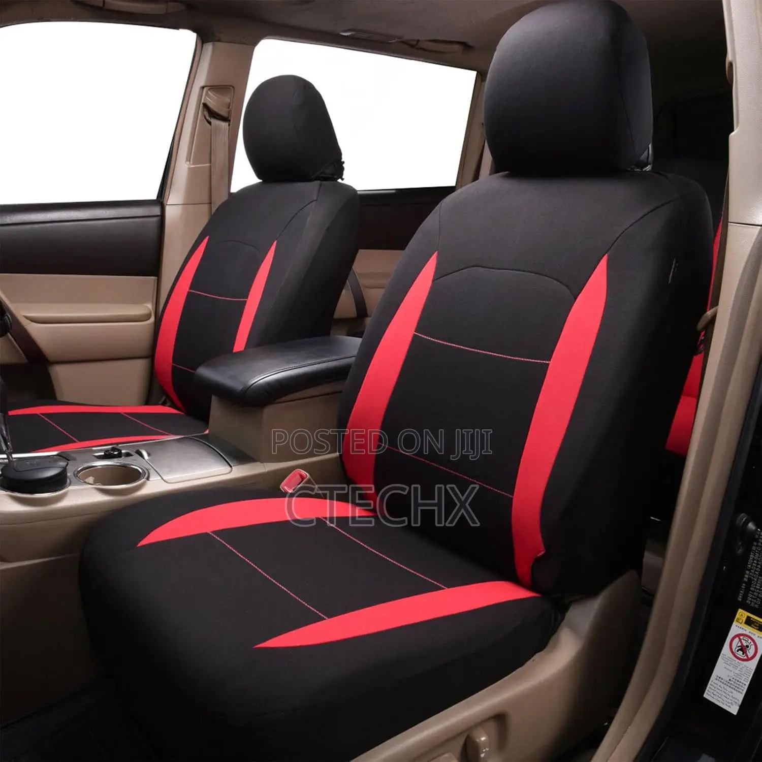Seat Covers Full Set With Airbag Compatible (Black and Red)